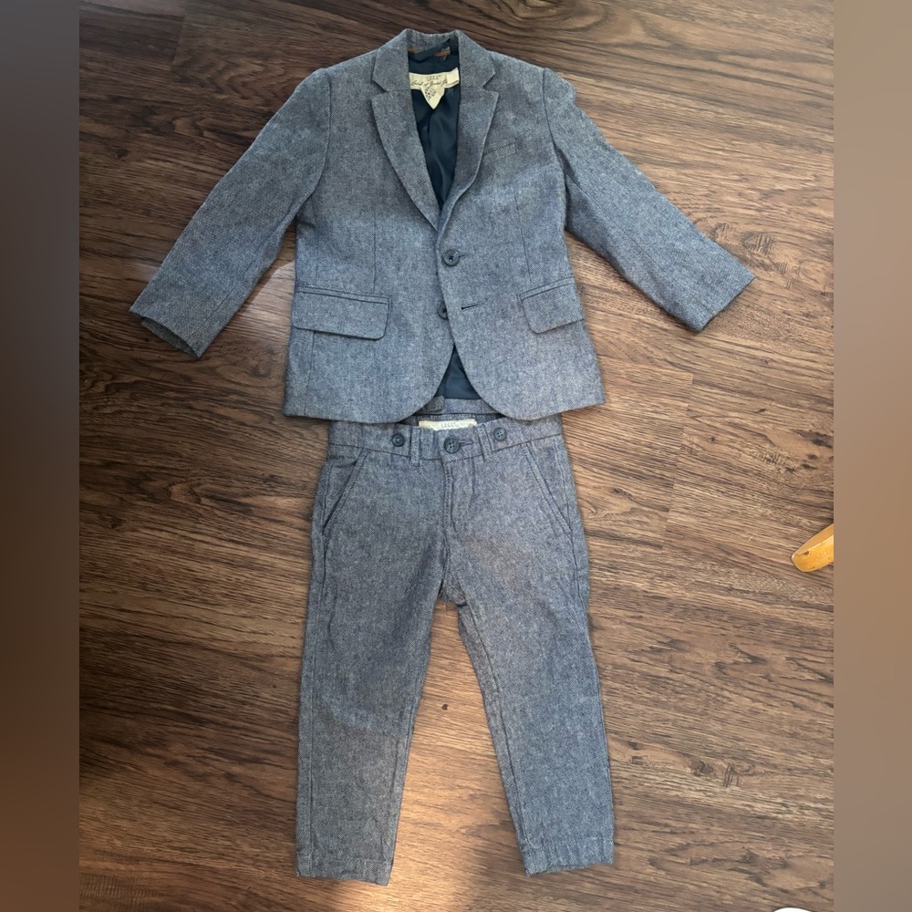 Boys Denim Blue Tweed Blazer & Pants Set